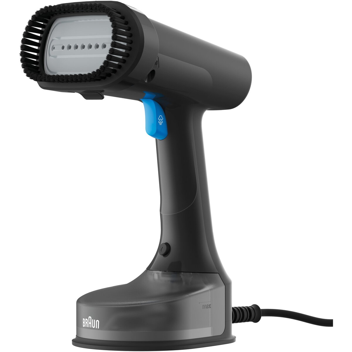 Aparat de calcat vertical cu abur Braun GS5031BL 0X13810101, 1200W, abur variabil 25 g/min, rezervor detasabil 150 ml, talpa Dual FreeGlide 3D, incalzire rapida 45 sec, perie pentru tesaturi groase, Albastru