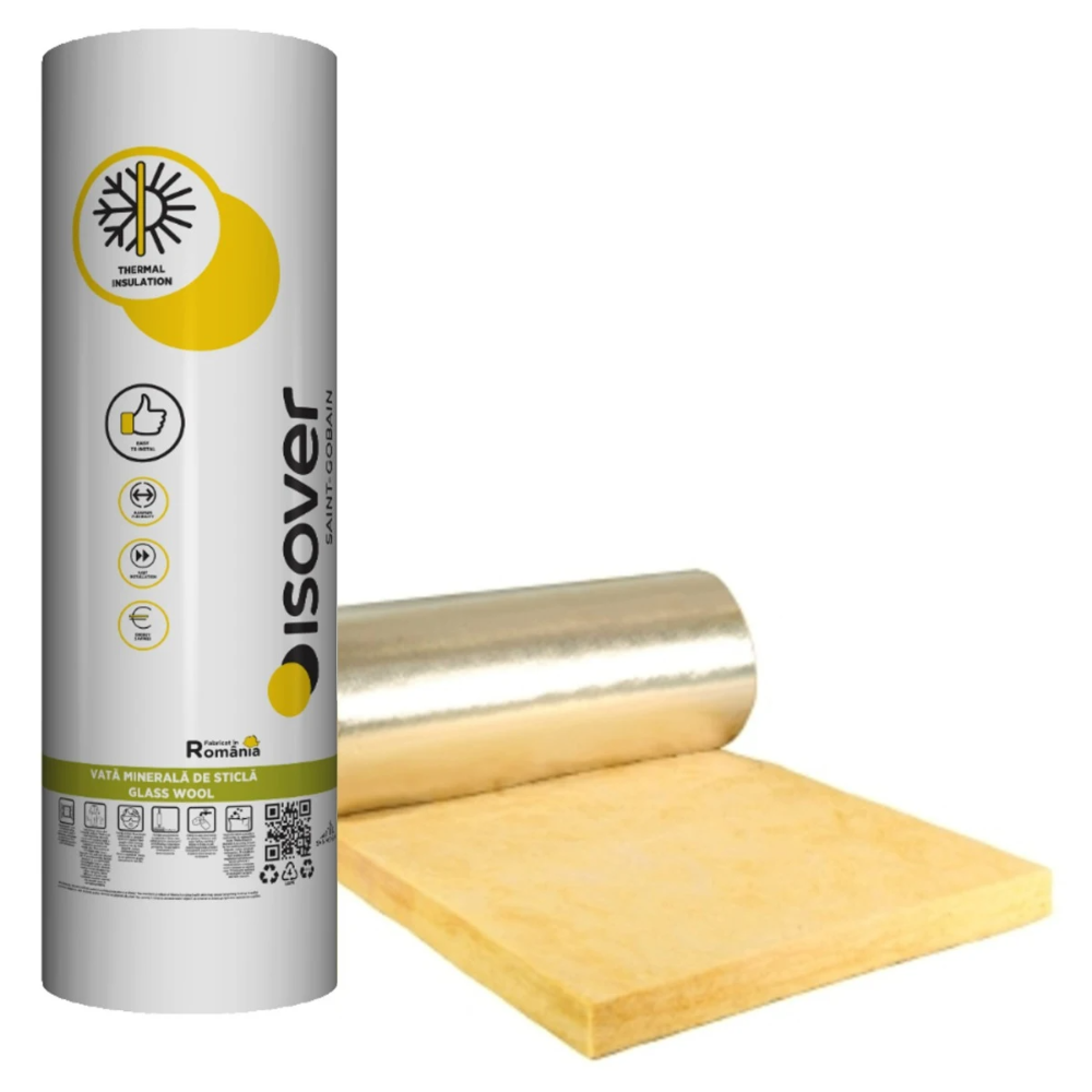 Oferte la Vata minerala de sticla Isover Domo ALU, caserata, 9 m²/rola, 100 x 1200 x 7500 mm
