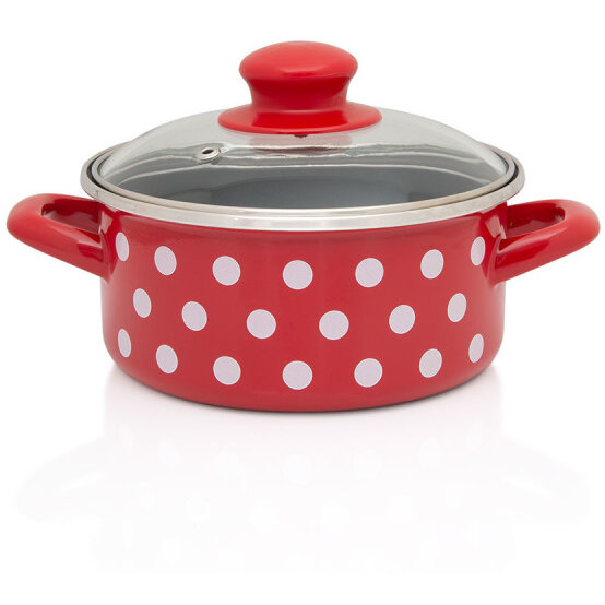 Cratita Cu Capac Sticla Tufne Capacitate 1L Diametru 14CM Rosu/Alb