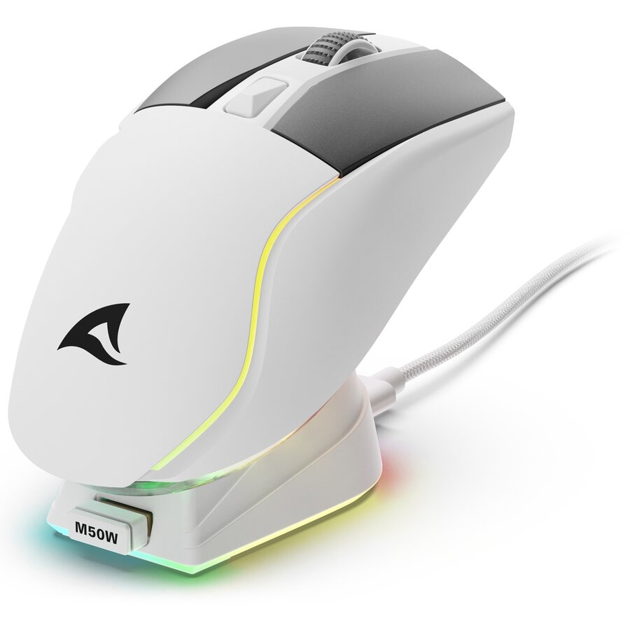 Oferte la Mouse Gaming SKILLER SGM50W Wireless 2.5HGz / USB Iluminare RGB cu Statie Incarcare Alb