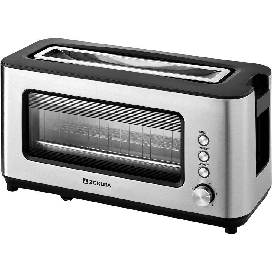 Prajitor de Paine Z1237 1 Fanta Lunga 2 Felii 6 Trepte de Rumenire Fereastra din Sticla 1200W Inox/Negru