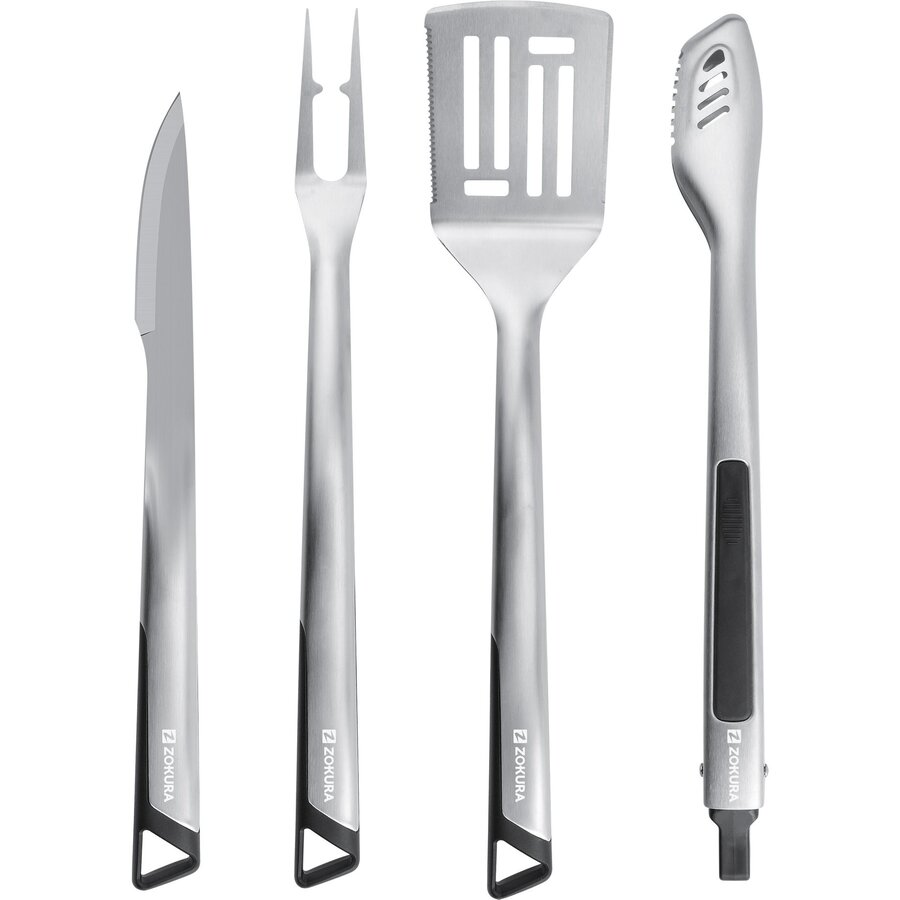 Oferte la Set 4 Ustensile de Gratar Z1322 cu Geanta Depozitare Inox