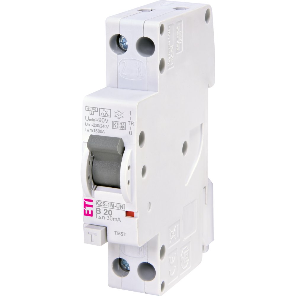 Oferte la Intrerupator automat cu diferential RCBO KZS-1M-UNI 1P+N B20/30mA, curba B, tip A Eti 002176025