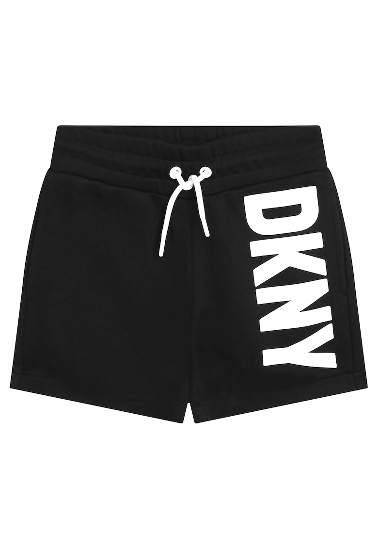 Oferte la Pantaloni scurti cu talie inalta si imprimeu logo - Alb/Negru