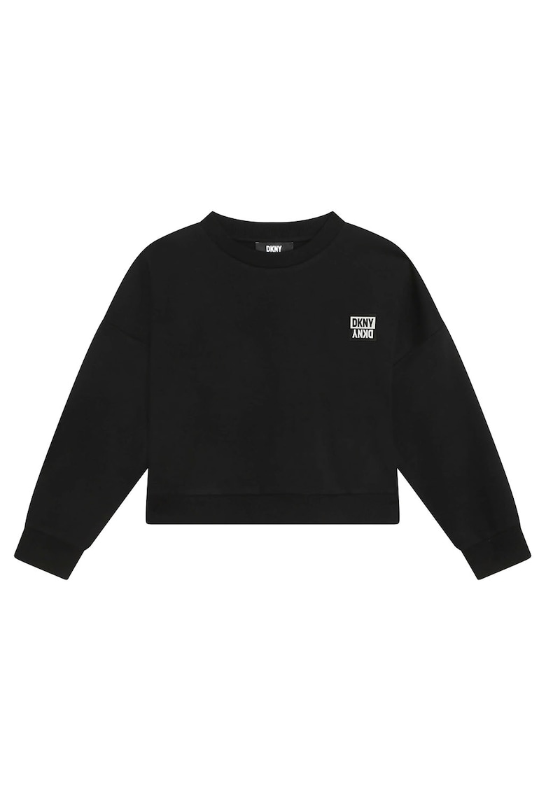 Bluza sport cu maneci cazute si logo pe piept - Negru