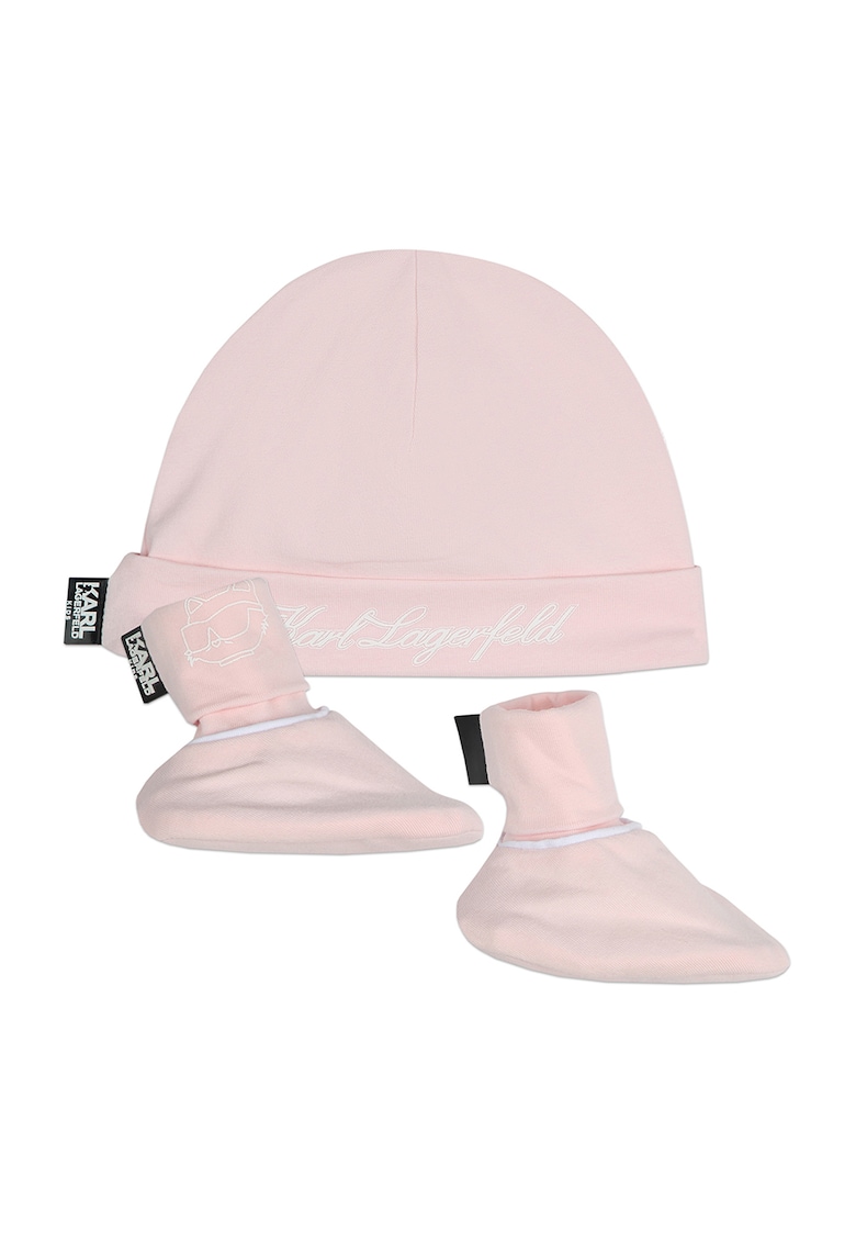 Set de caciula si sosete din amestec de bumbac - 3 piese - Roz pal