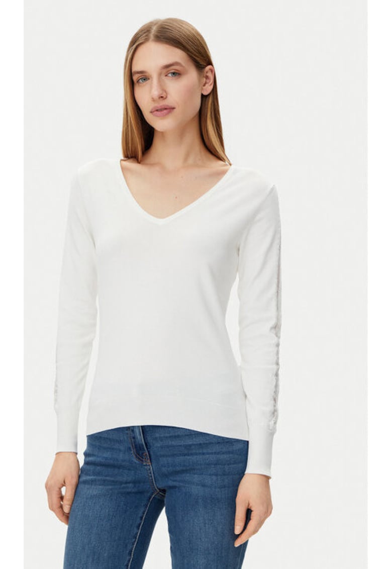 Pulover dama - 305314192 - Viscoza/Poliamida - Alb - Alb