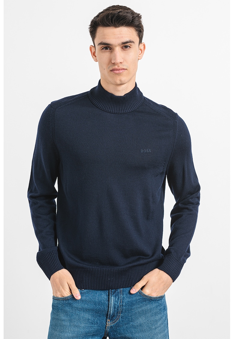 Oferte la Pulover din amestec de lana cu guler inalt - Bleumarin