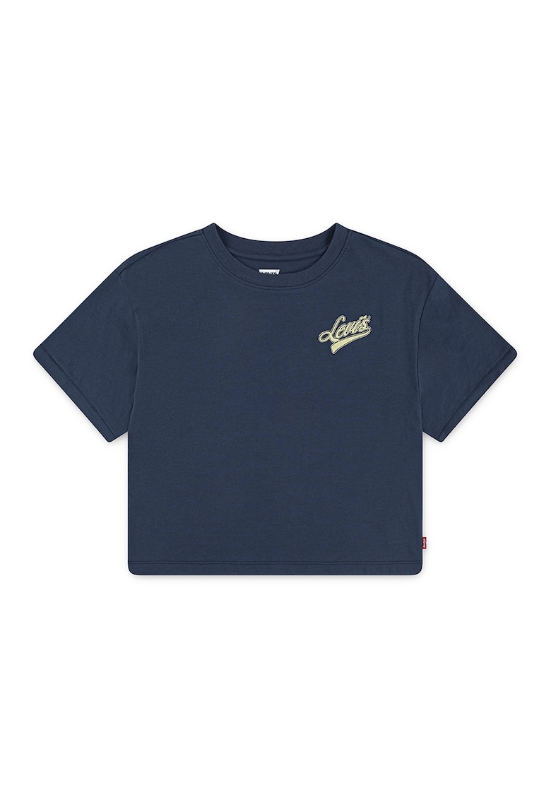 Tricou cu detaliu cu broderie logo - Crem/Bleumarin