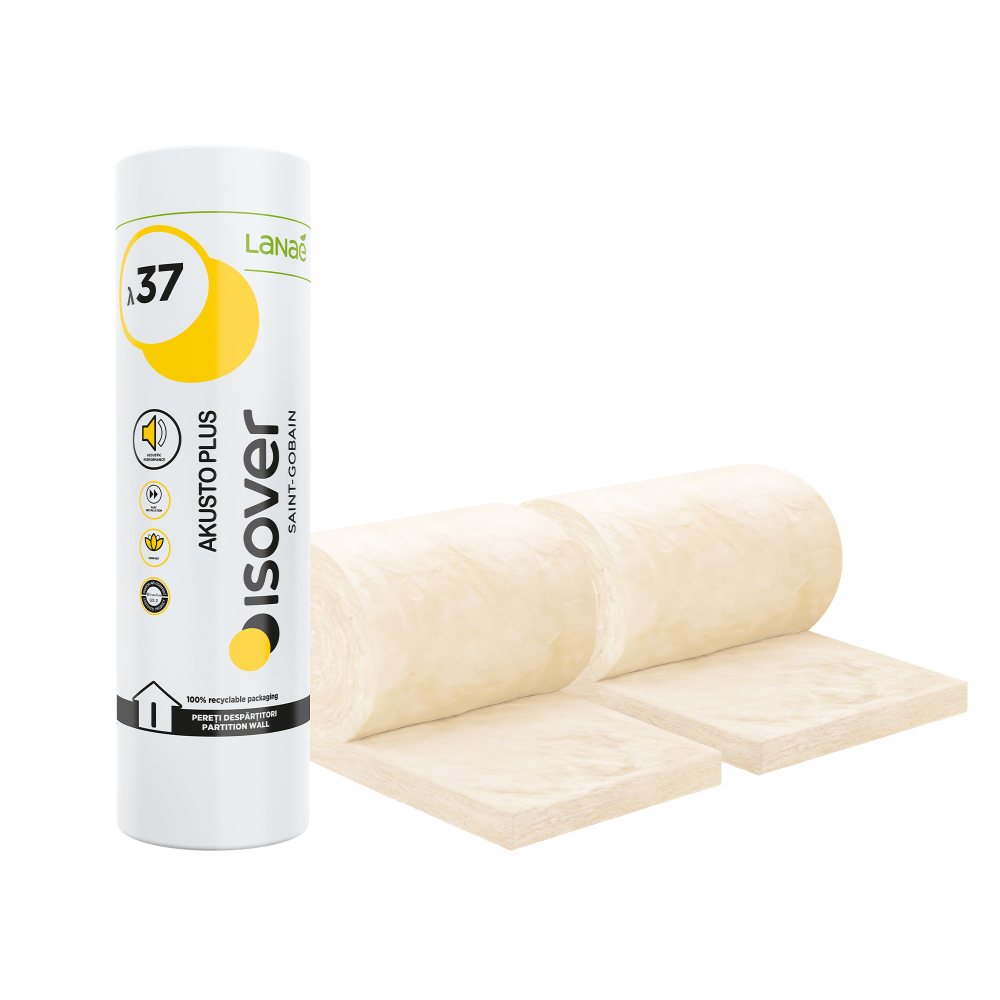 Oferte la Vata minerala de sticla Isover Akusto Plus, necaserata, 10,8 m²/pachet, 75 x 9000 x 600 mm