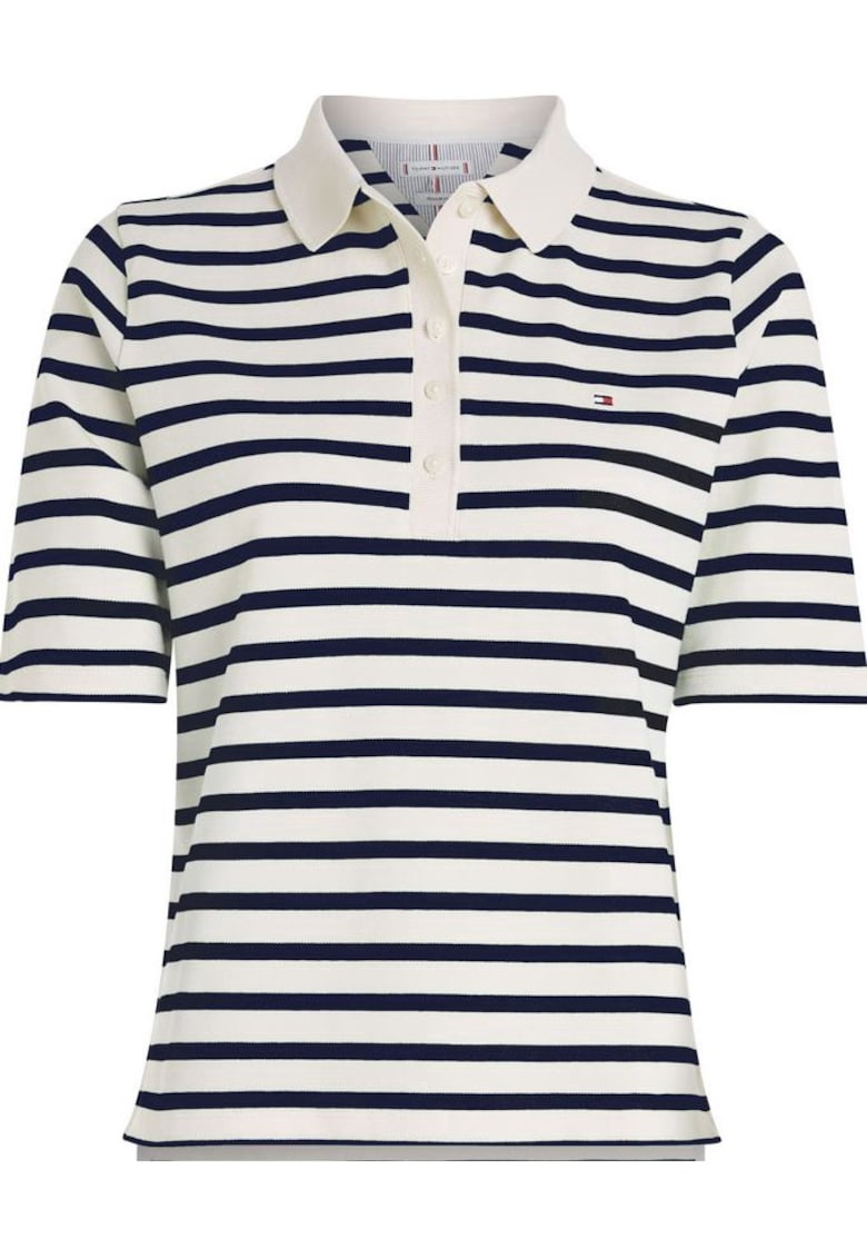 Tricou Polo dama - Bumbac - Alb/Negru - Alb