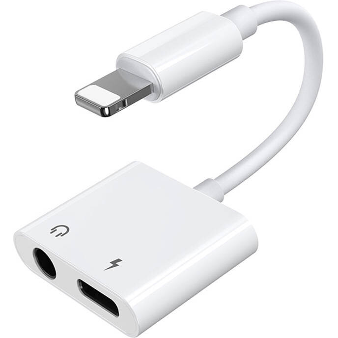 Oferte la Cablu de date S-Y104, Lightning tata la Jack 3.5 mm mama Lightning mama, 12cm, Alb