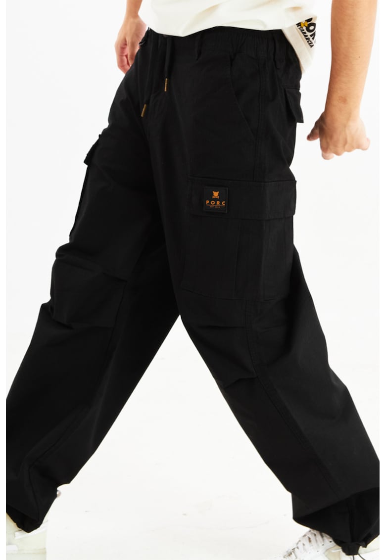 Oferte la Pantaloni cargo unisex cu logo - Negru