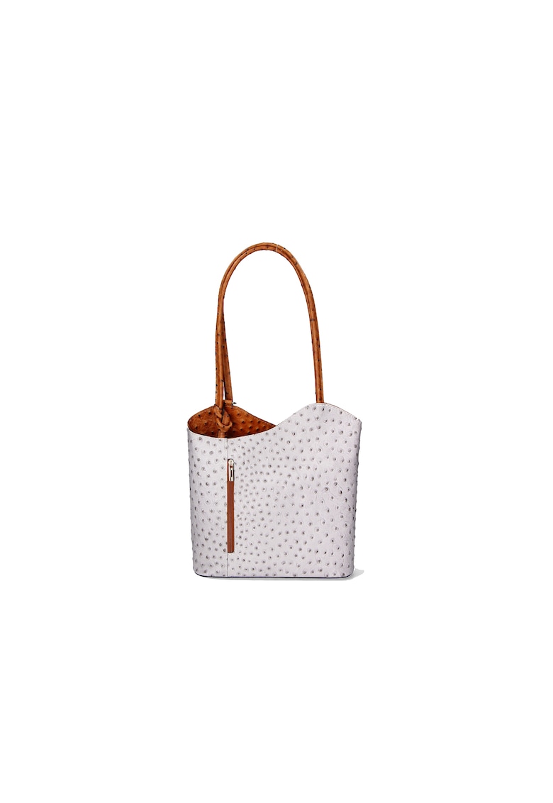 Oferte la Rucsac de piele cu imprimeu piele de strut - Maro/Gri