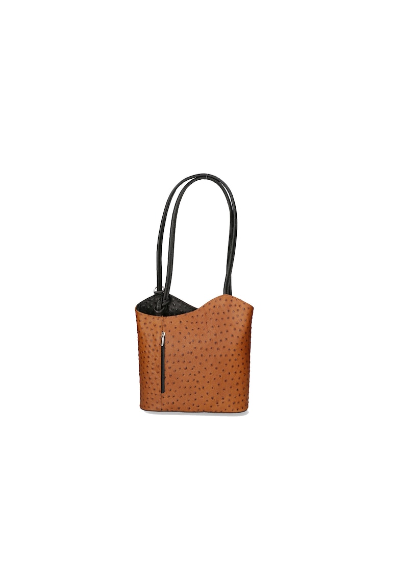 Oferte la Rucsac de piele cu imprimeu piele de strut - Negru/Caramel