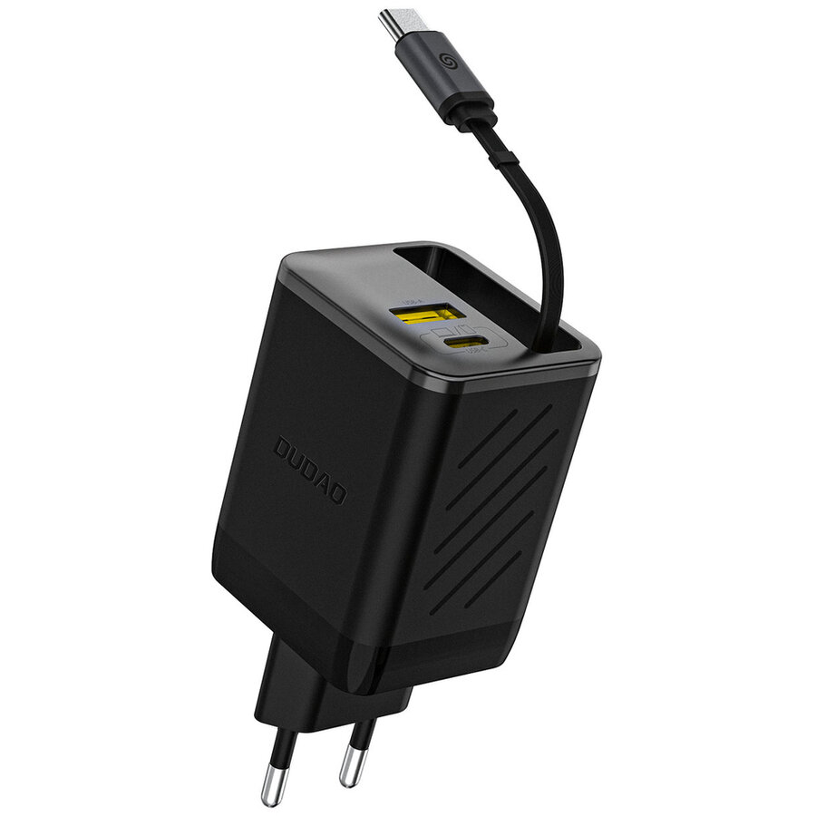 Incarcator A67EU GaN, 1xUSB-A, 1xUSB-C, 1xCablu USB-C, 67W, 3A, Negru