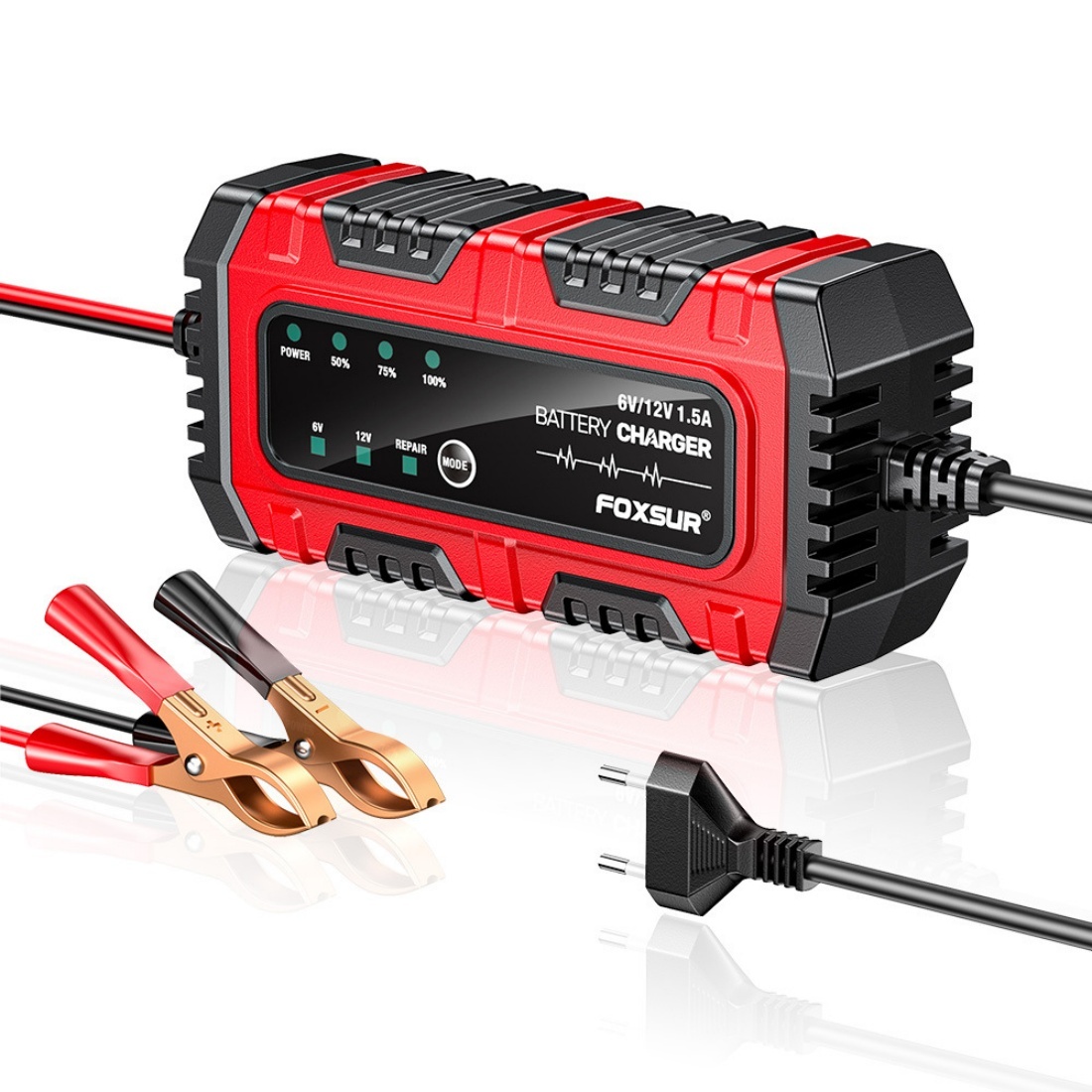 Oferte la Incarcator redresor inteligent de baterie Foxsur Moto/Auto 6V-12V, 4Ah–30Ah, cu Mod Reparare si Detectare Automata