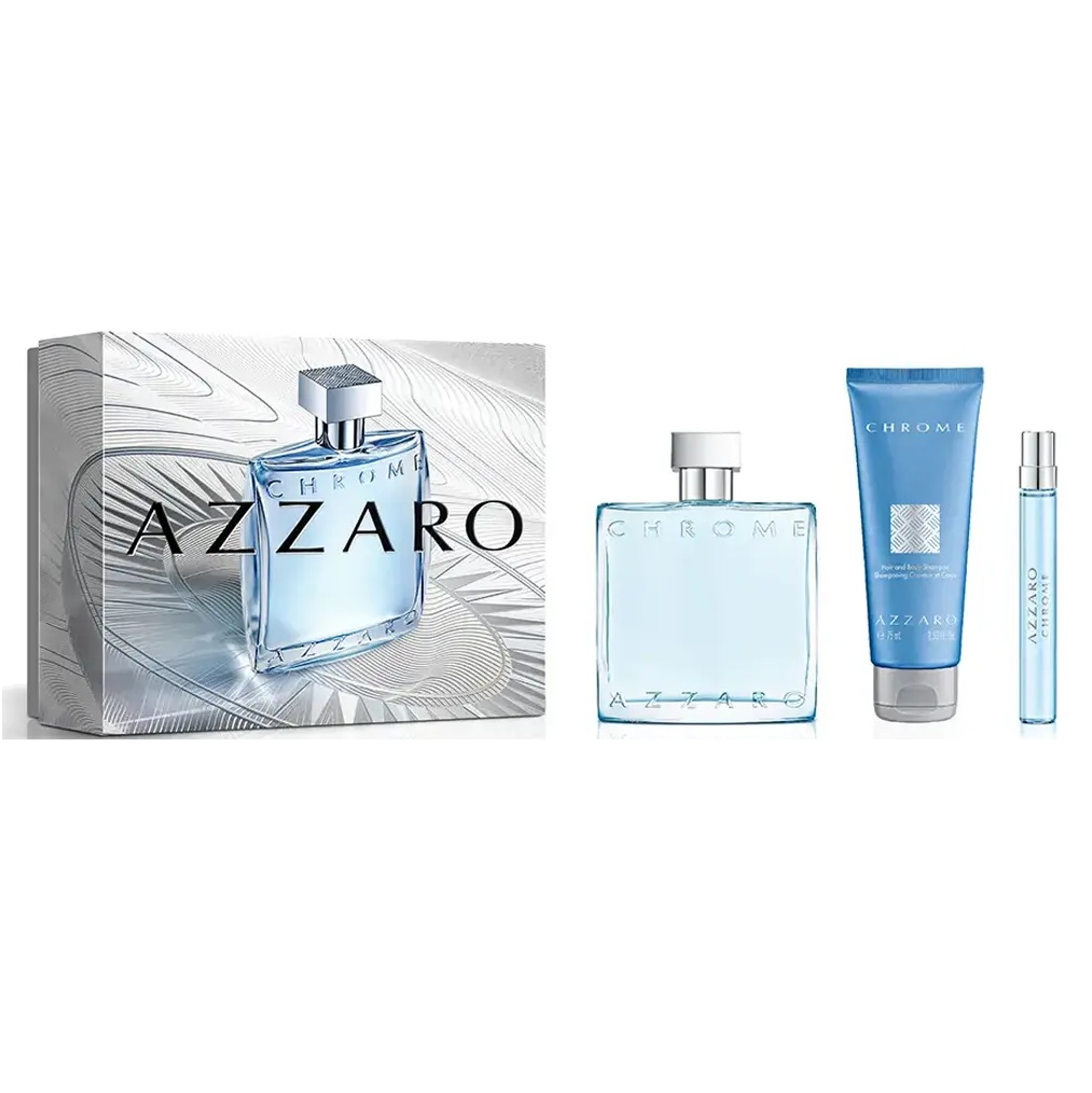 Oferte la Set cadou Azzaro Chrome, Barbati, Apa de Toaleta, 100 ml + Gel de dus, 75 ml + Apa de Toaleta, 10 ml
