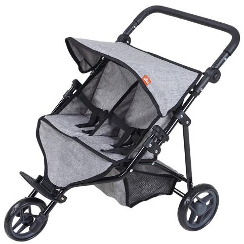 Oferte la Carucior pentru Doua Papusi Duo Maner Reglabil pe Inaltime 64 x 48 x 55Cm 3 Ani+ Jeans Grey