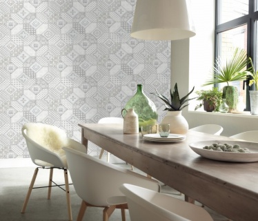 Oferte la Tapet Komar  Imitations 2  model geometric  lavabil  nuanțe de gri  cod 6315-10  0.53m x 10m  50 mp/rola