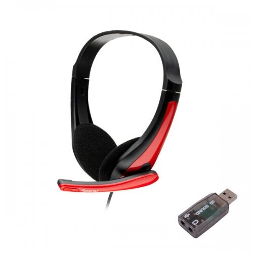 Oferte la Casti cu Microfon SPK-507-USB Standard Multimedia USB 2.0 / Jack 3.5mm x 2 Negru / Rosu