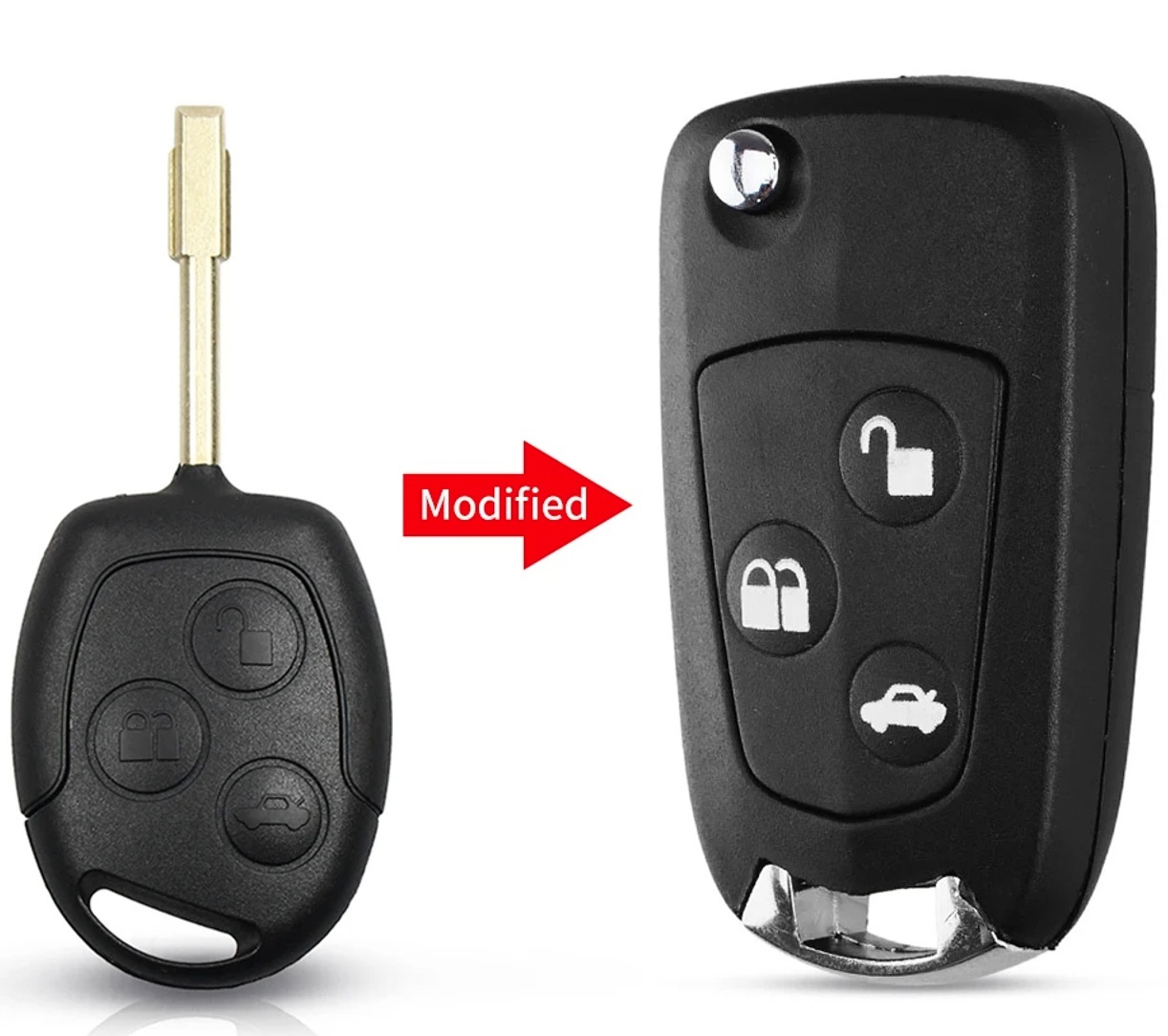 Carcasa cheie auto transformatoare tip briceag, Techstar, compatibila cu Ford Mondeo, Focus, Fiesta, 3 butoane modificat