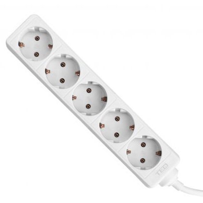 Oferte la Prelungitor 3 metri cu 5 Schuko, Cablu 3x 1.5mm, Culoare Alb, Putere 3680W 16A, TED Electric TED001900