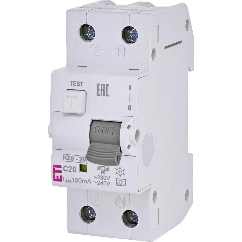 Oferte la Siguranta automata diferentiala RCBO 1P+N 20A / 100mA , curba C, TIP A 10kA KZS-2M Eti 002173725
