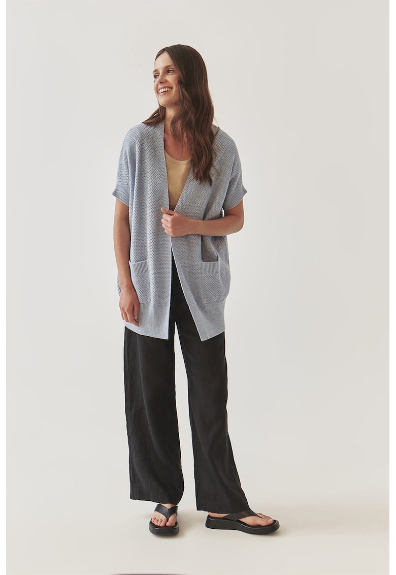 Cardigan lejer din amestec de lana cu buzunare - Albastru melange