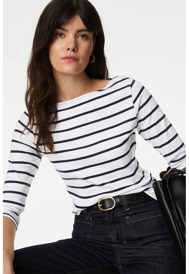 Oferte la Bluza slim-fit cu maneci 3/4 - Alb/Negru