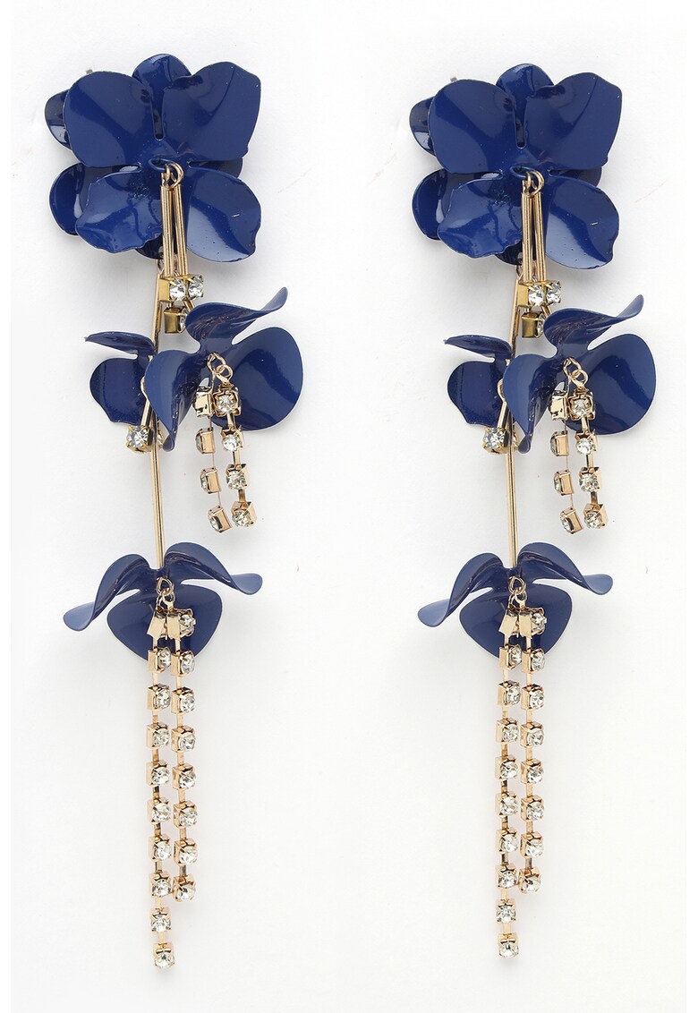 Oferte la Cercei drop cu design floral si cristale - Auriu/Albastru