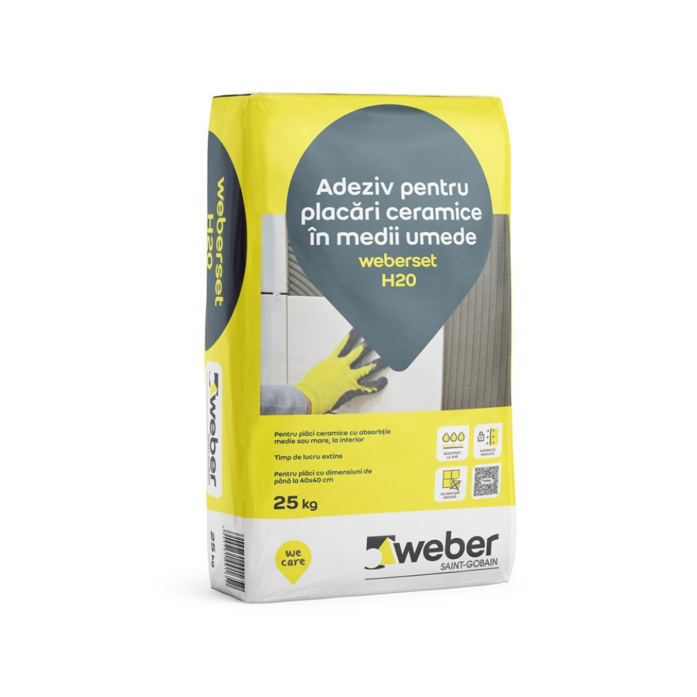 Oferte la Adeziv pentru placari ceramice, interior/ exterior, Weber weberset H20 max2 25 Kg, gri