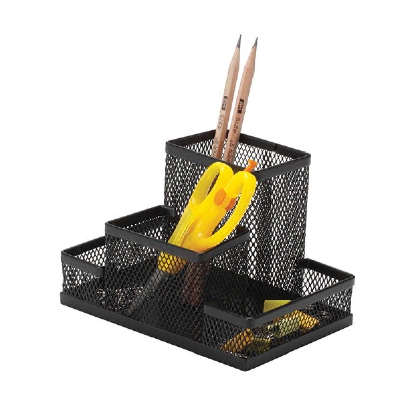 Organizer metalic Mesh, de birou, 4 compartimente, Q-Connect - argintiu