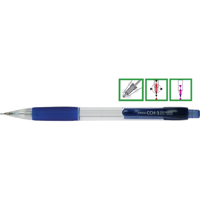 Oferte la Creion mecanic PENAC CCH-3, rubber grip, 0.7mm, varf metalic, corp transparent - accesorii albastre