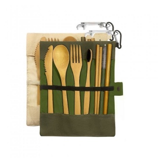 Oferte la Set cu 2 truse complete de tacamuri ecologice din bambus si gentute textile pentru voiaj (BAM-SET)