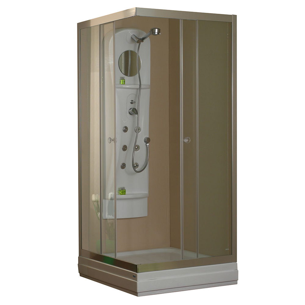 Oferte la Cabina dus Fibrex Carla, material cadru aluminiu, culoare argintiu, sticla 5mm, forma cadita patrata, 90 x 90 x 185 cm