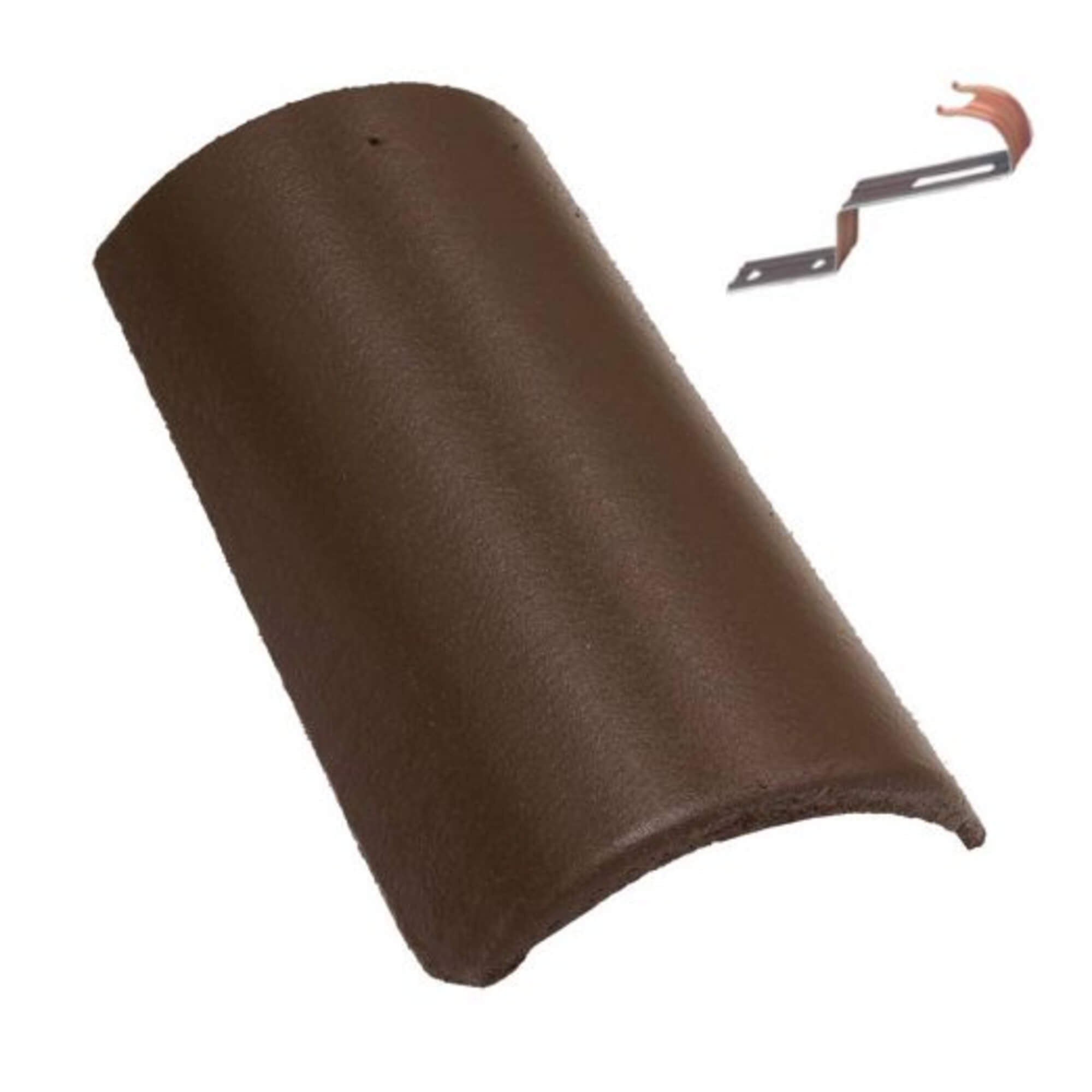 Oferte la Tigla de coama Terran Danubia + clema de fixare, maro, 250 x 420 mm, 4.7 kg/buc