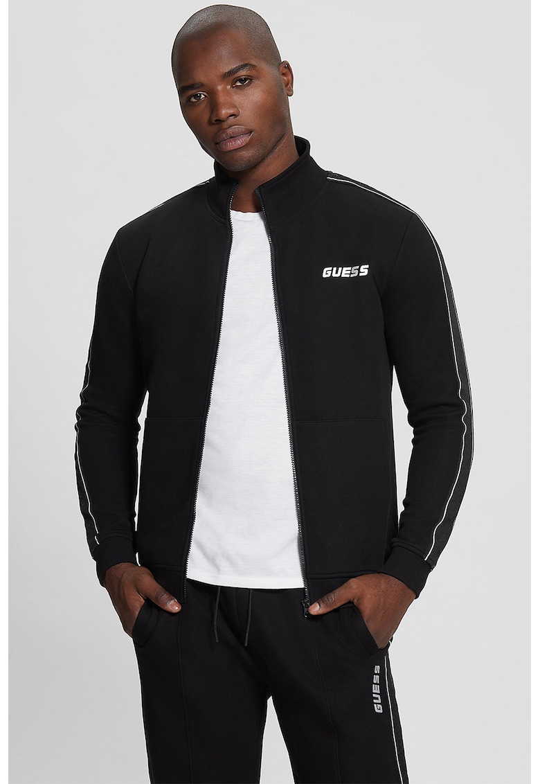 Bluza de trening cu logo si fermoar - pentru fitness - Negru