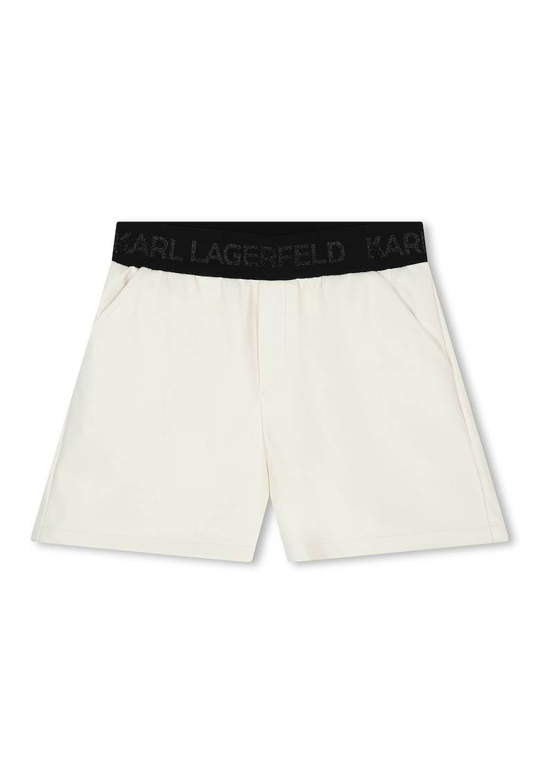 Oferte la Pantaloni scurti de piele ecologica cu logo stralucitor - Alb murdar