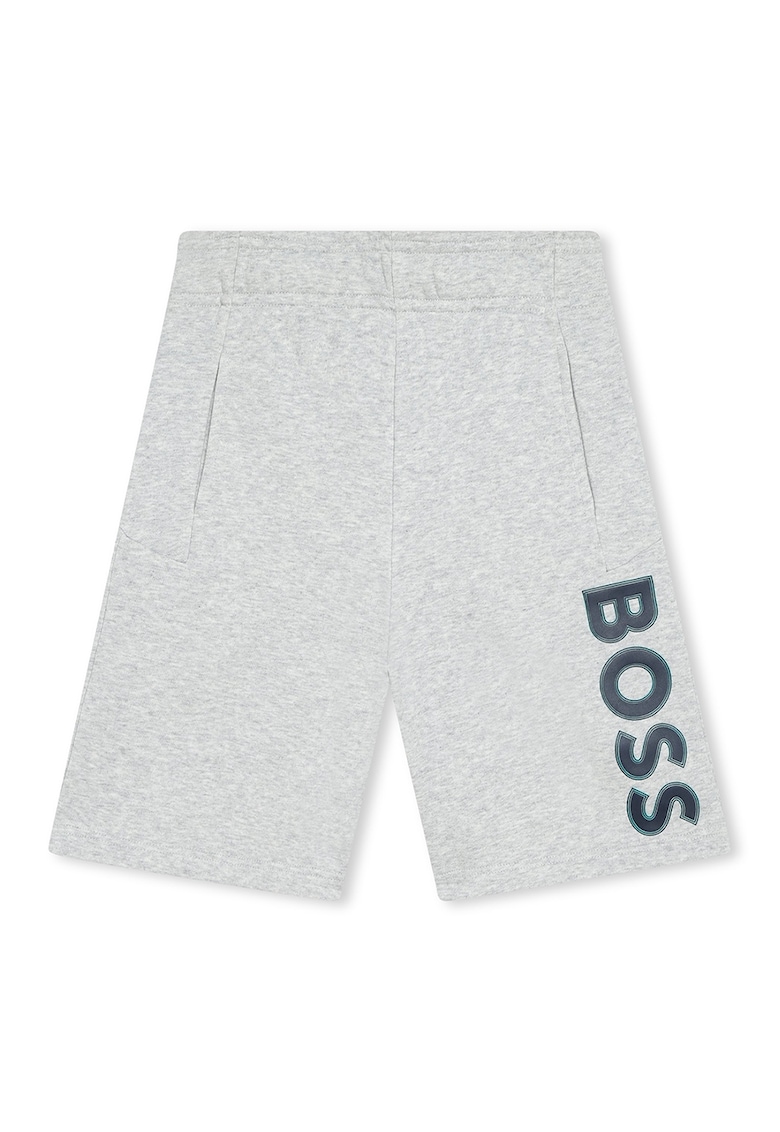 Oferte la Pantaloni scurti cu imprimeu logo si buzunare laterale - Gri deschis melange