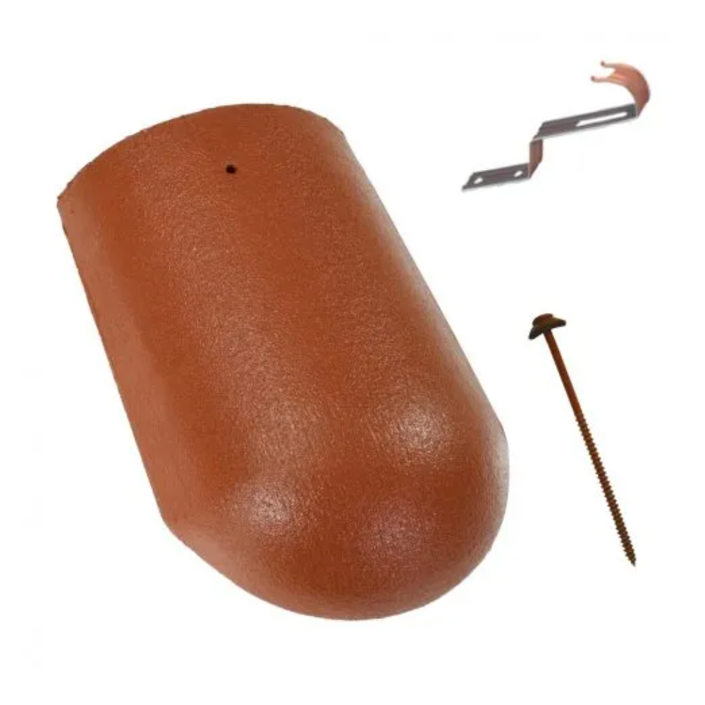 Oferte la Tigla de coama de inceput Terran Danubia + clema de fixare, natur, 240 x 370 mm, 3.2 kg/buc
