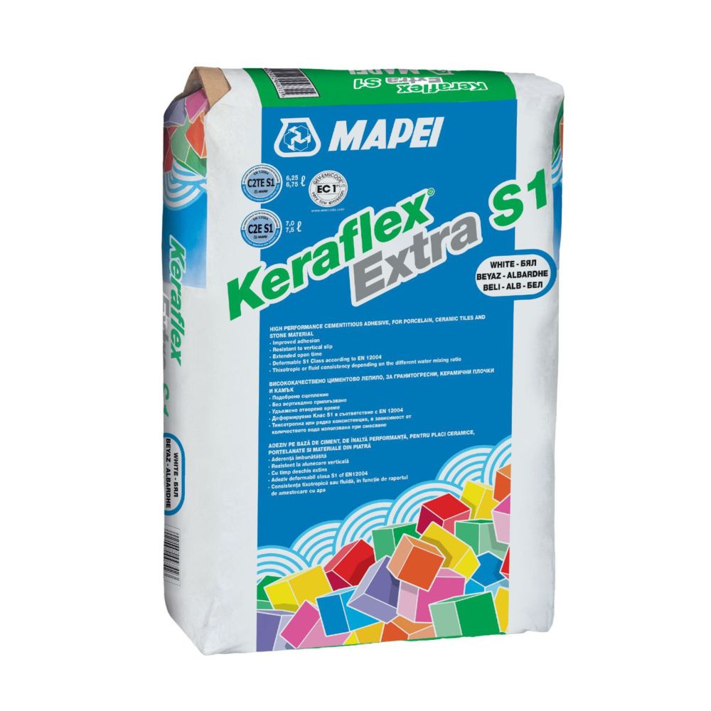 Oferte la Adeziv placi ceramice si piatra naturala Mapei Keraflex Extra S1, alb, 25 kg