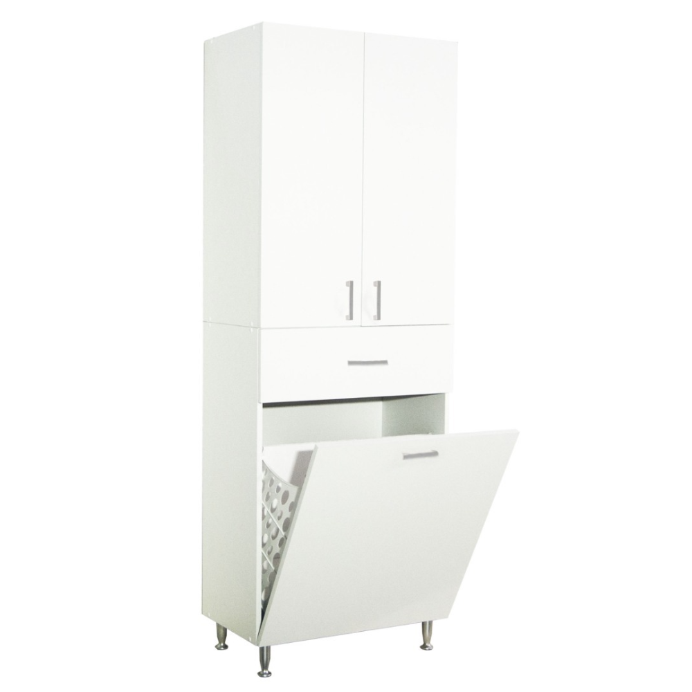Oferte la Dulap baie Badenmob Seria 021, cos rufe integrat, 3 usi, PAL, alb, 64 x 37 x 170 cm