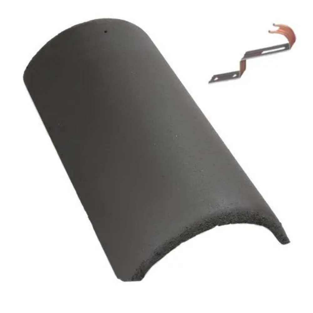 Oferte la Tigla de coama Terran Danubia + clema de fixare, culoare antracit, 250 x 420 mm, 4.7 kg/buc