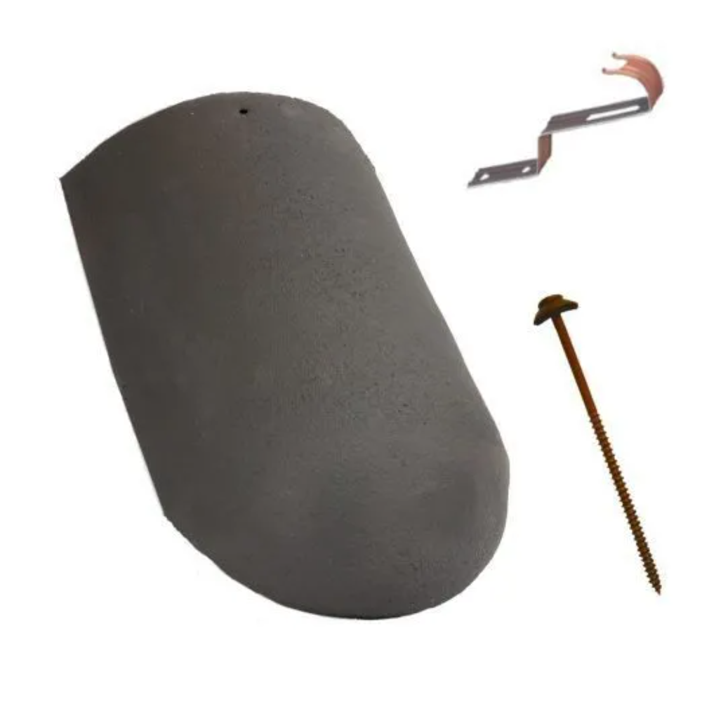 Oferte la Tigla de coama de inceput Terran Danubia + clema de fixare, antracit, 240 x 370 mm, 3.2 kg/buc