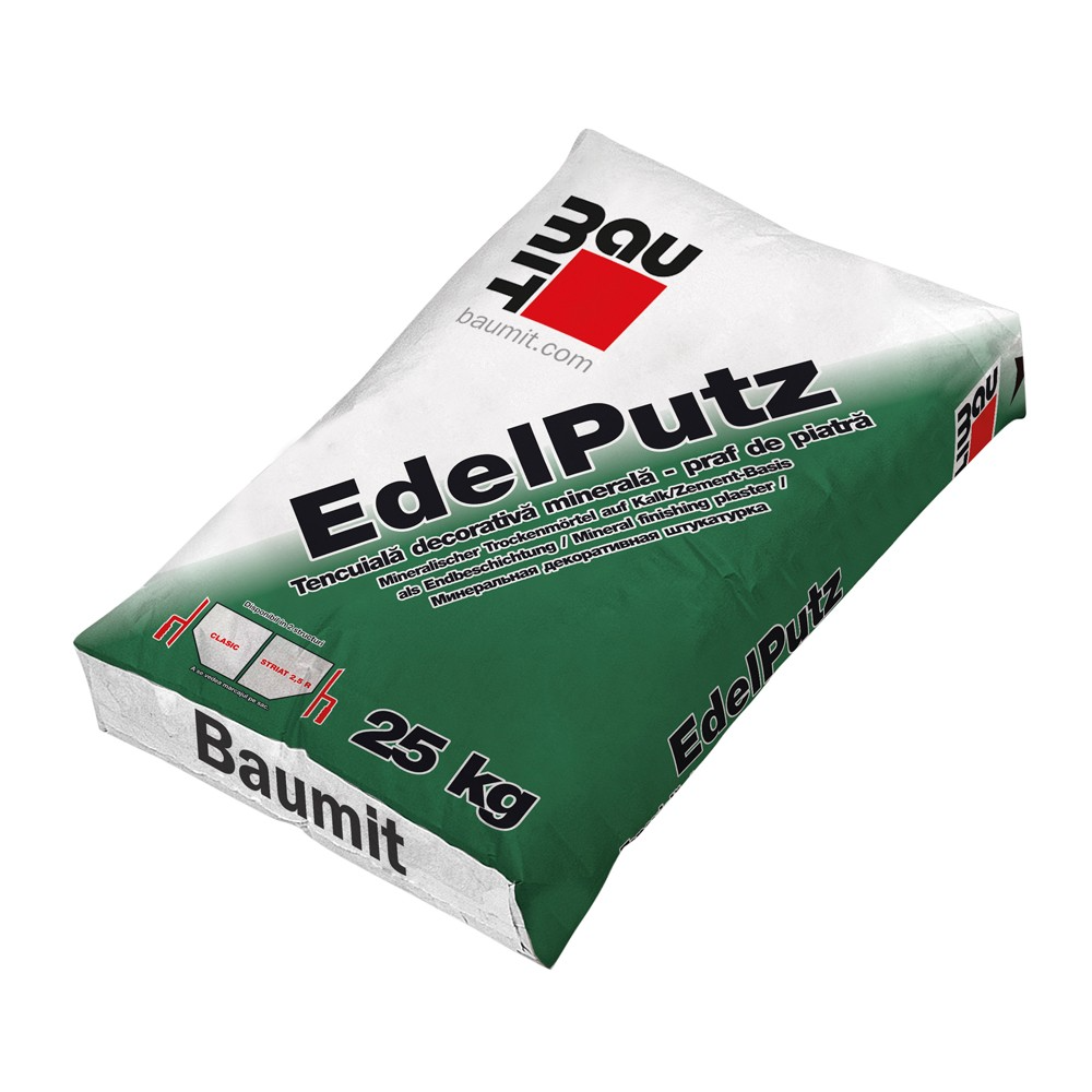 Oferte la Tencuiala decorativa minerala Baumit Edelputz R, praf de piatra, granulatie 2.5 mm, interior/exterior, alb, 25 kg