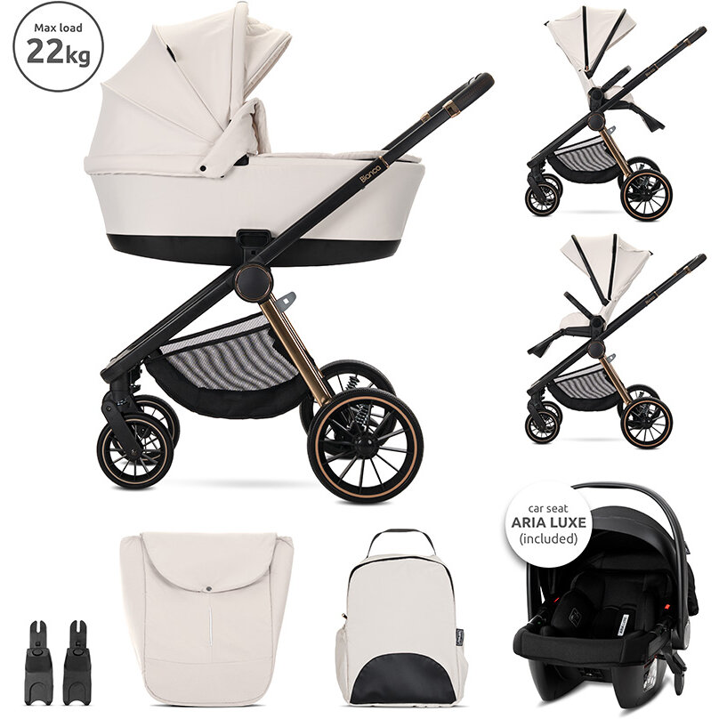 Carucior Set 3 in 1 Bianca Cos Landou Individual Cosulet Auto Aria Luxe Inclus Cadru din Aluminiu pana la 22Kg Pink