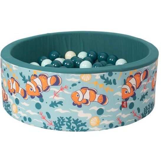 Oferte la Piscina cu Bile KNR 76000 Clownfish Umplutura din Spuma Moale Husa Bumbac 100% Detasabila si Lavabila Diametru 90CM Contine 150 Bile 0 Luni+ Multicolor