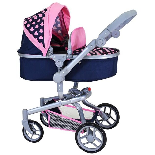 Oferte la Carucior pentru Papusi Boonk Pink Hearts Reglabil si Transformabil 59x42x80CM 3 Ani+ Albastru/Roz