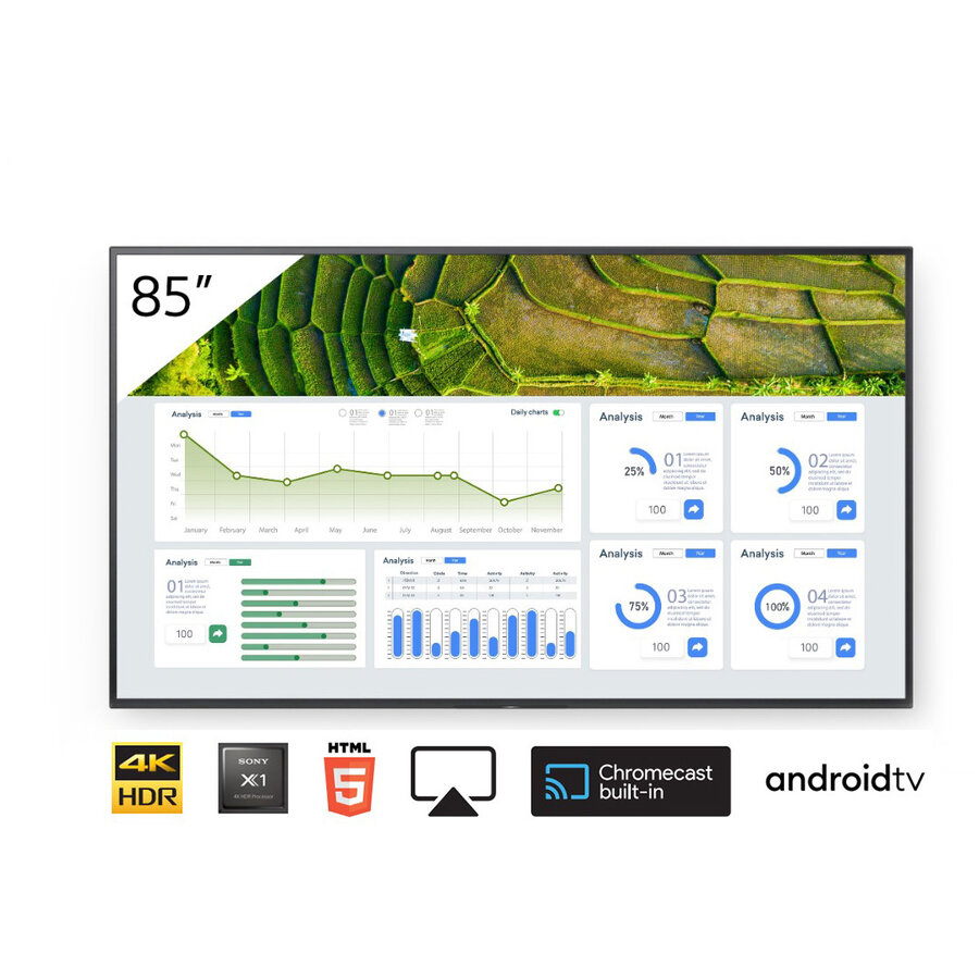 Oferte la Display Profesional pentru Afisaj Digital Bravia FW-85BZ30L 85Inch Landscape / Portrait  Apple AirPlay / Chromecast Incorporat Negru